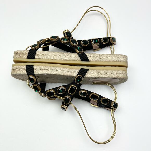 GUCCI Emerald Crystal Embellished Espadrilles Sandals EU 40 US 10 Green Black - Picture 7 of 13